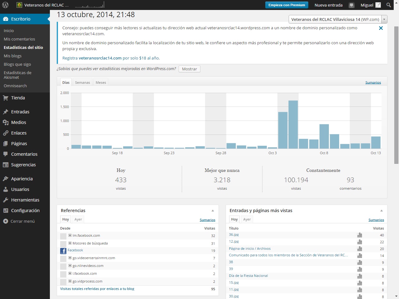 Estadísticas 13-10-2014